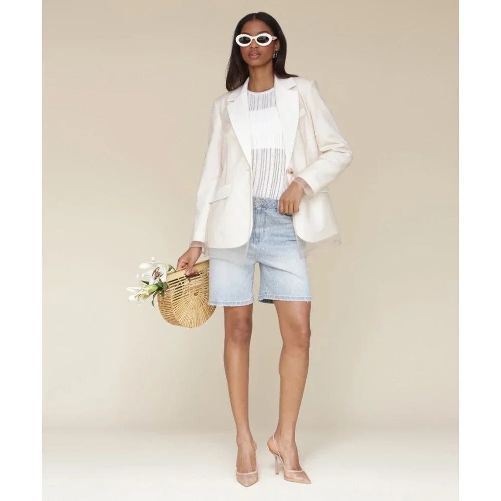 Last Chance! New Avec Les Filles Organza Layered Blazer White Taupe XS $149 - Picture 7 of 8